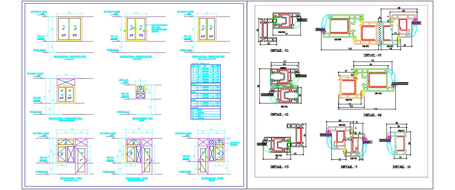 UPVC Door & Window CAD Drawing- Frame Sections & Profiles